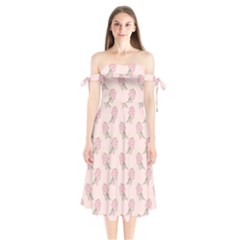 Flowers Bloom Blossom Pastel Pink Pattern Shoulder Tie Bardot Midi Dress