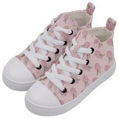 Flowers Bloom Blossom Pastel Pink Pattern Kids  Mid-top Canvas Sneakers by Jancukart