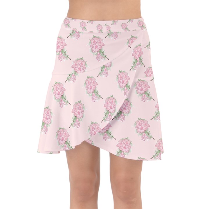 Flowers Bloom Blossom Pastel Pink Pattern Wrap Front Skirt