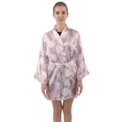 Flowers Bloom Blossom Pastel Pink Pattern Long Sleeve Satin Kimono