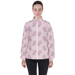 Flowers Bloom Blossom Pastel Pink Pattern Women s High Neck Windbreaker by Jancukart