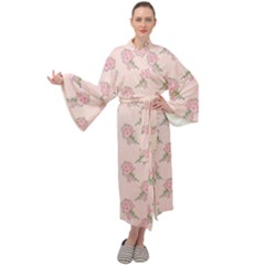 Flowers Bloom Blossom Pastel Pink Pattern Maxi Velvet Kimono