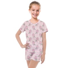 Flowers Bloom Blossom Pastel Pink Pattern Kids  Mesh Tee And Shorts Set