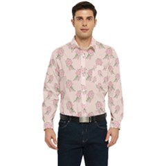 Flowers Bloom Blossom Pastel Pink Pattern Men s Long Sleeve Pocket Shirt 