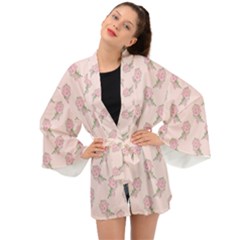 Flowers Bloom Blossom Pastel Pink Pattern Long Sleeve Kimono by Jancukart