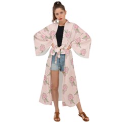 Flowers Bloom Blossom Pastel Pink Pattern Maxi Kimono by Jancukart