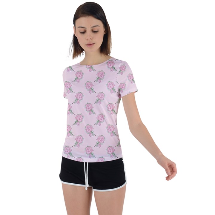 Flowers Bloom Blossom Pastel Pink Pattern Back Circle Cutout Sports Tee