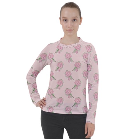 Flowers Bloom Blossom Pastel Pink Pattern Women s Pique Long Sleeve Tee by Jancukart