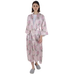 Flowers Bloom Blossom Pastel Pink Pattern Maxi Satin Kimono by Jancukart