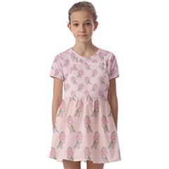 Flowers Bloom Blossom Pastel Pink Pattern Kids  Short Sleeve Pinafore Style Dress