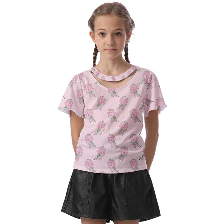 Flowers Bloom Blossom Pastel Pink Pattern Kids  Front Cut Tee