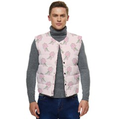 Flowers Bloom Blossom Pastel Pink Pattern Men s Short Button Up Puffer Vest	 by Jancukart