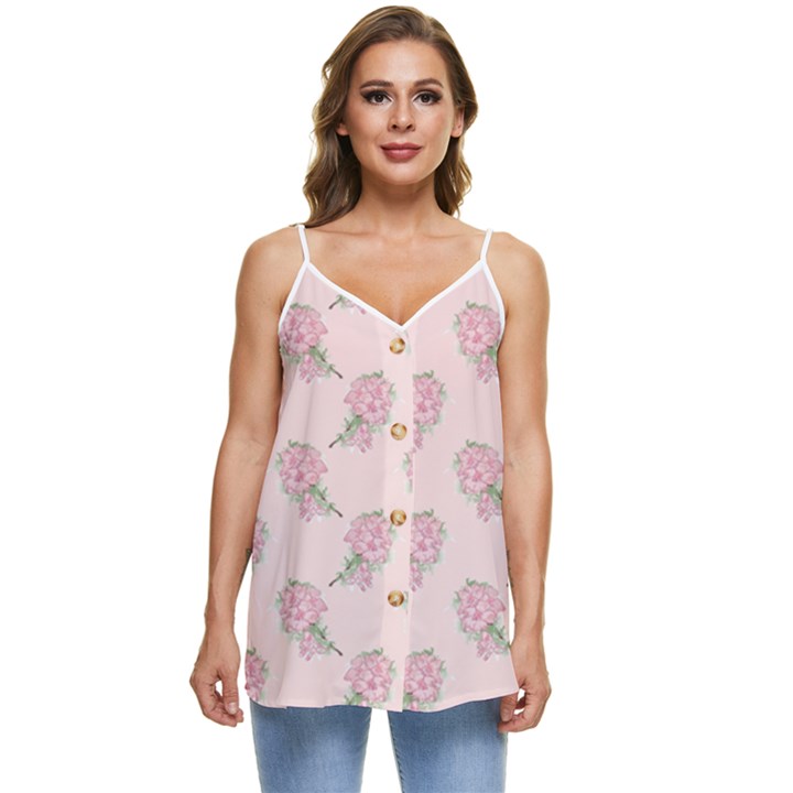 Flowers Bloom Blossom Pastel Pink Pattern Casual Spaghetti Strap Chiffon Top