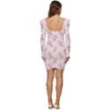 Flowers Bloom Blossom Pastel Pink Pattern Women Long Sleeve Ruched Stretch Jersey Dress View4