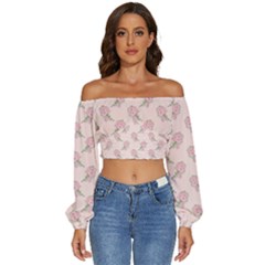 Flowers Bloom Blossom Pastel Pink Pattern Long Sleeve Crinkled Weave Crop Top