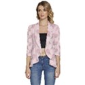 Flowers Bloom Blossom Pastel Pink Pattern Women s 3/4 Sleeve Ruffle Edge Open Front Jacket View1