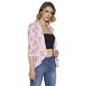 Flowers Bloom Blossom Pastel Pink Pattern Women s 3/4 Sleeve Ruffle Edge Open Front Jacket View3