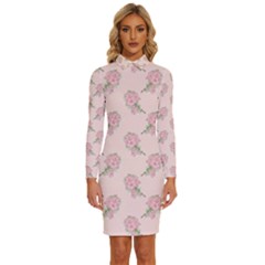 Flowers Bloom Blossom Pastel Pink Pattern Long Sleeve Shirt Collar Bodycon Dress by Jancukart