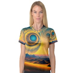 Ai Generated Surrealist Fantasy Dream Moon Space V-neck Sport Mesh Tee