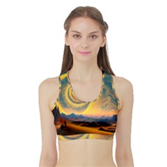 Ai Generated Surrealist Fantasy Dream Moon Space Sports Bra With Border