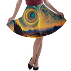 Ai Generated Surrealist Fantasy Dream Moon Space A-line Skater Skirt by Jancukart