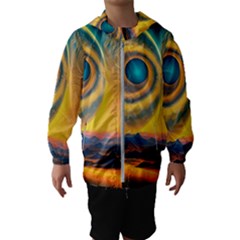 Ai Generated Surrealist Fantasy Dream Moon Space Kids  Hooded Windbreaker