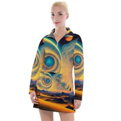 Ai Generated Surrealist Fantasy Dream Moon Space Women s Long Sleeve Casual Dress