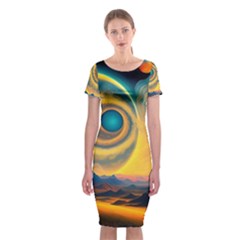 Ai Generated Surrealist Fantasy Dream Moon Space Classic Short Sleeve Midi Dress