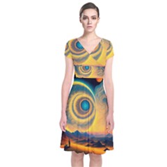 Ai Generated Surrealist Fantasy Dream Moon Space Short Sleeve Front Wrap Dress