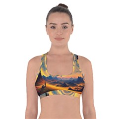 Ai Generated Surrealist Fantasy Dream Moon Space Cross Back Sports Bra by Jancukart