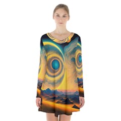 Ai Generated Surrealist Fantasy Dream Moon Space Long Sleeve Velvet V-neck Dress