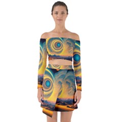 Ai Generated Surrealist Fantasy Dream Moon Space Off Shoulder Top With Skirt Set by Jancukart