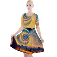 Ai Generated Surrealist Fantasy Dream Moon Space Quarter Sleeve A-line Dress