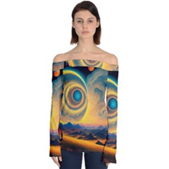 Ai Generated Surrealist Fantasy Dream Moon Space Off Shoulder Long Sleeve Top by Jancukart