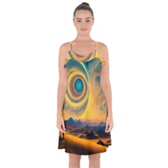 Ai Generated Surrealist Fantasy Dream Moon Space Ruffle Detail Chiffon Dress