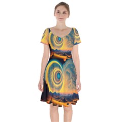 Ai Generated Surrealist Fantasy Dream Moon Space Short Sleeve Bardot Dress