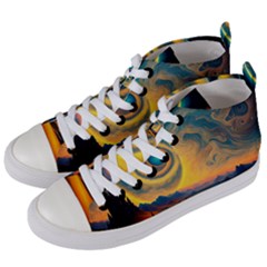 Ai Generated Surrealist Fantasy Dream Moon Space Women s Mid-top Canvas Sneakers