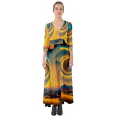 Ai Generated Surrealist Fantasy Dream Moon Space Button Up Boho Maxi Dress