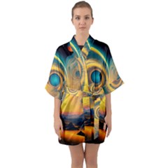 Ai Generated Surrealist Fantasy Dream Moon Space Half Sleeve Satin Kimono 