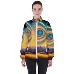 Ai Generated Surrealist Fantasy Dream Moon Space Women s High Neck Windbreaker