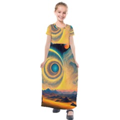 Ai Generated Surrealist Fantasy Dream Moon Space Kids  Short Sleeve Maxi Dress