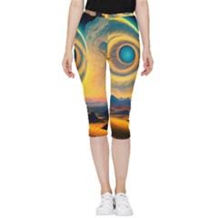 Ai Generated Surrealist Fantasy Dream Moon Space Inside Out Lightweight Velour Capri Leggings  by Jancukart