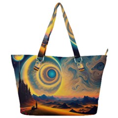 Ai Generated Surrealist Fantasy Dream Moon Space Full Print Shoulder Bag by Jancukart