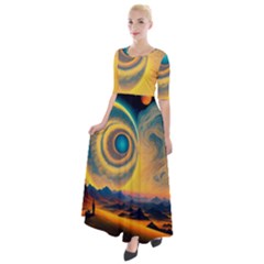 Ai Generated Surrealist Fantasy Dream Moon Space Half Sleeves Maxi Dress by Jancukart