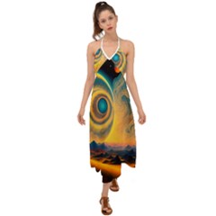 Ai Generated Surrealist Fantasy Dream Moon Space Halter Tie Back Dress 