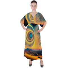 Ai Generated Surrealist Fantasy Dream Moon Space V-neck Boho Style Maxi Dress