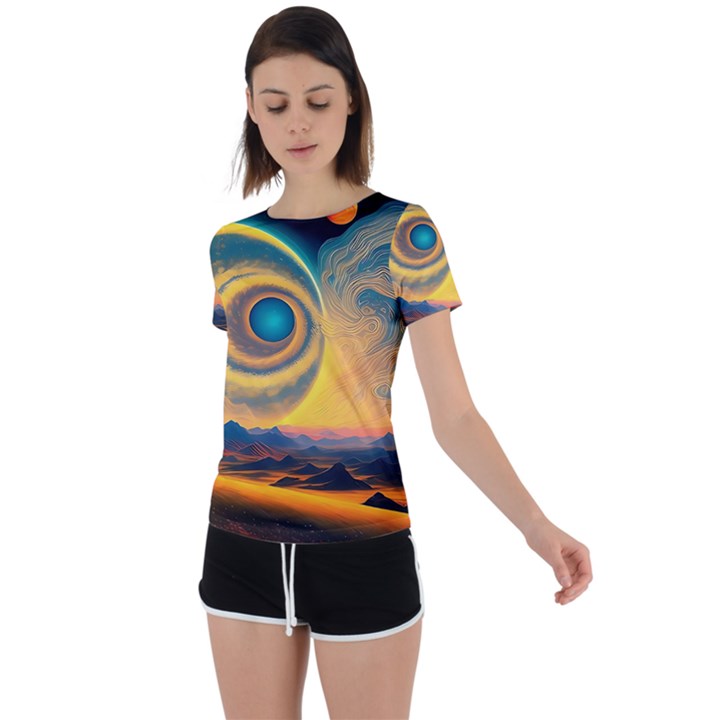 Ai Generated Surrealist Fantasy Dream Moon Space Back Circle Cutout Sports Tee