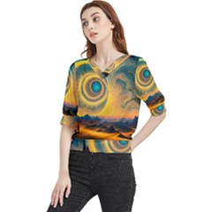 Ai Generated Surrealist Fantasy Dream Moon Space Quarter Sleeve Blouse