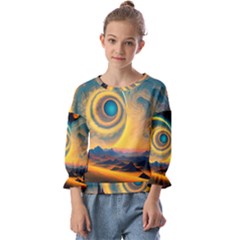 Ai Generated Surrealist Fantasy Dream Moon Space Kids  Cuff Sleeve Top