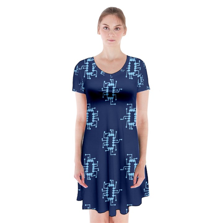 Background Microchips Graphic Beautiful Wallpaper Short Sleeve V-neck Flare Dress